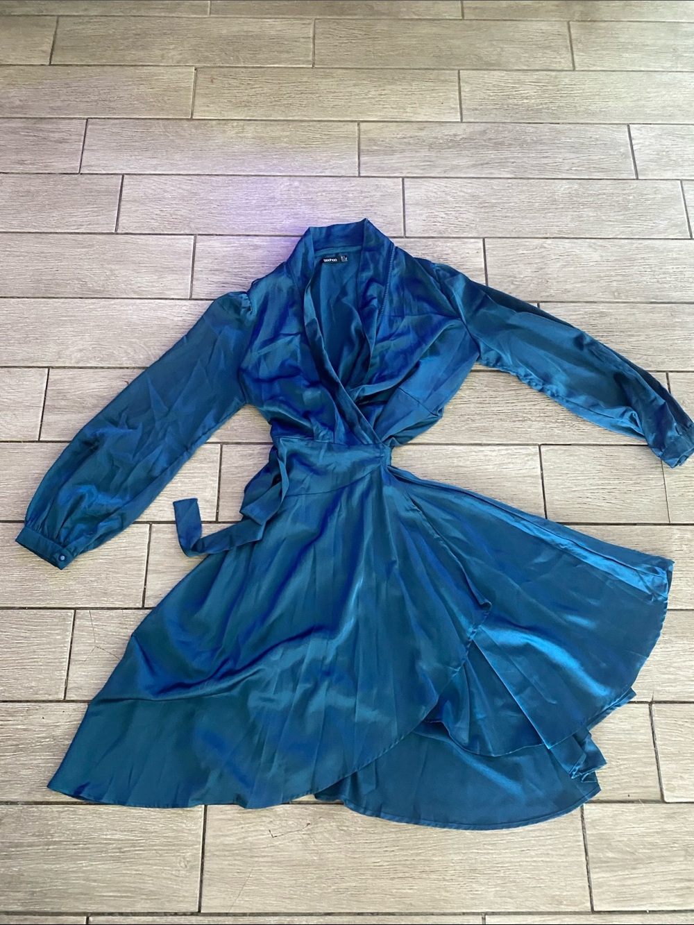 Boohoo Teal Wrap-Style Midi Dress